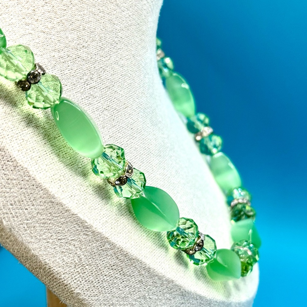 Jade Green Glass Beaded Necklace